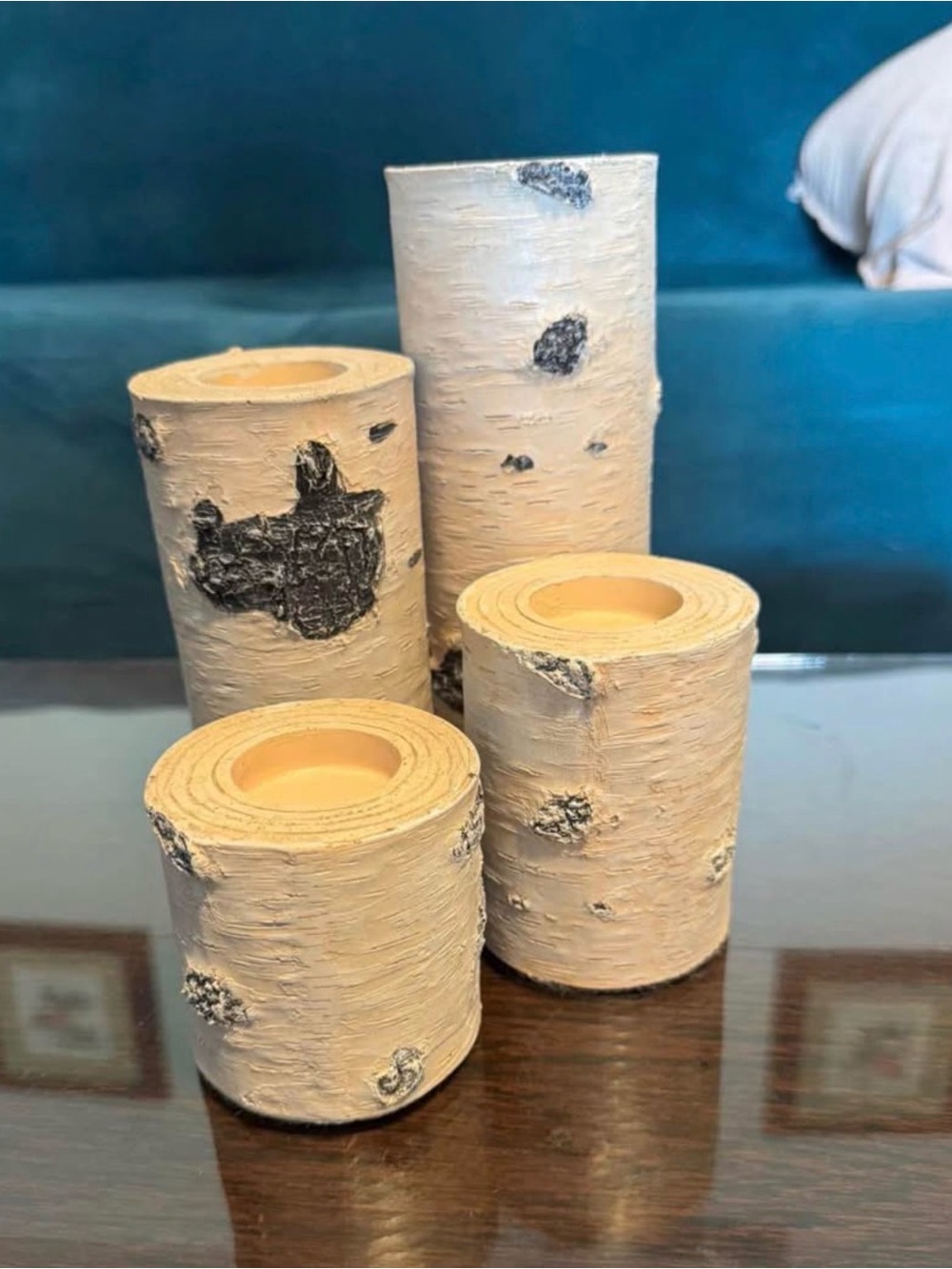Birch Bark Style Pillar Candle Holders - Set of 4